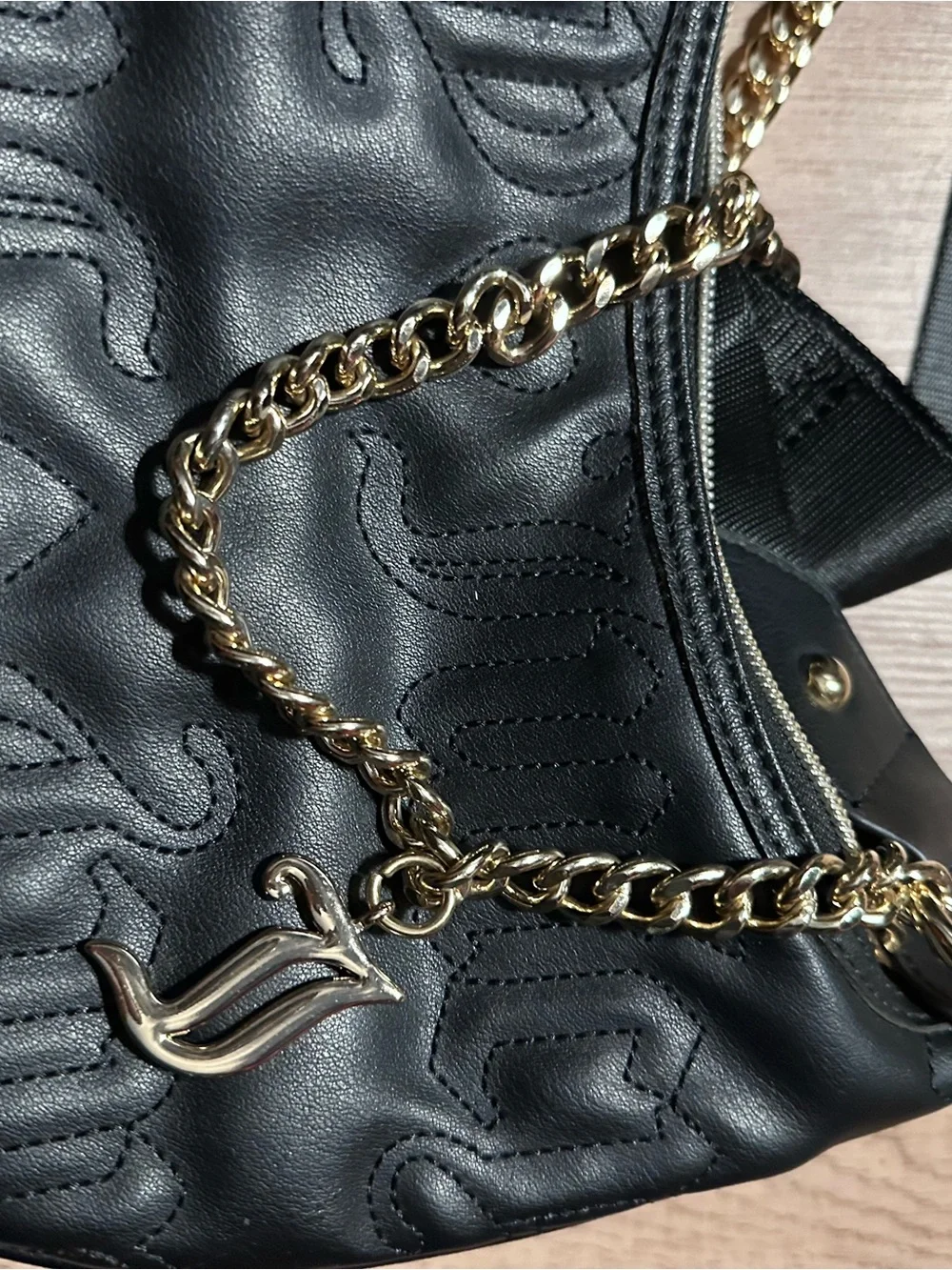 Juicy Couture Black Hobo with Gold Chain Detail